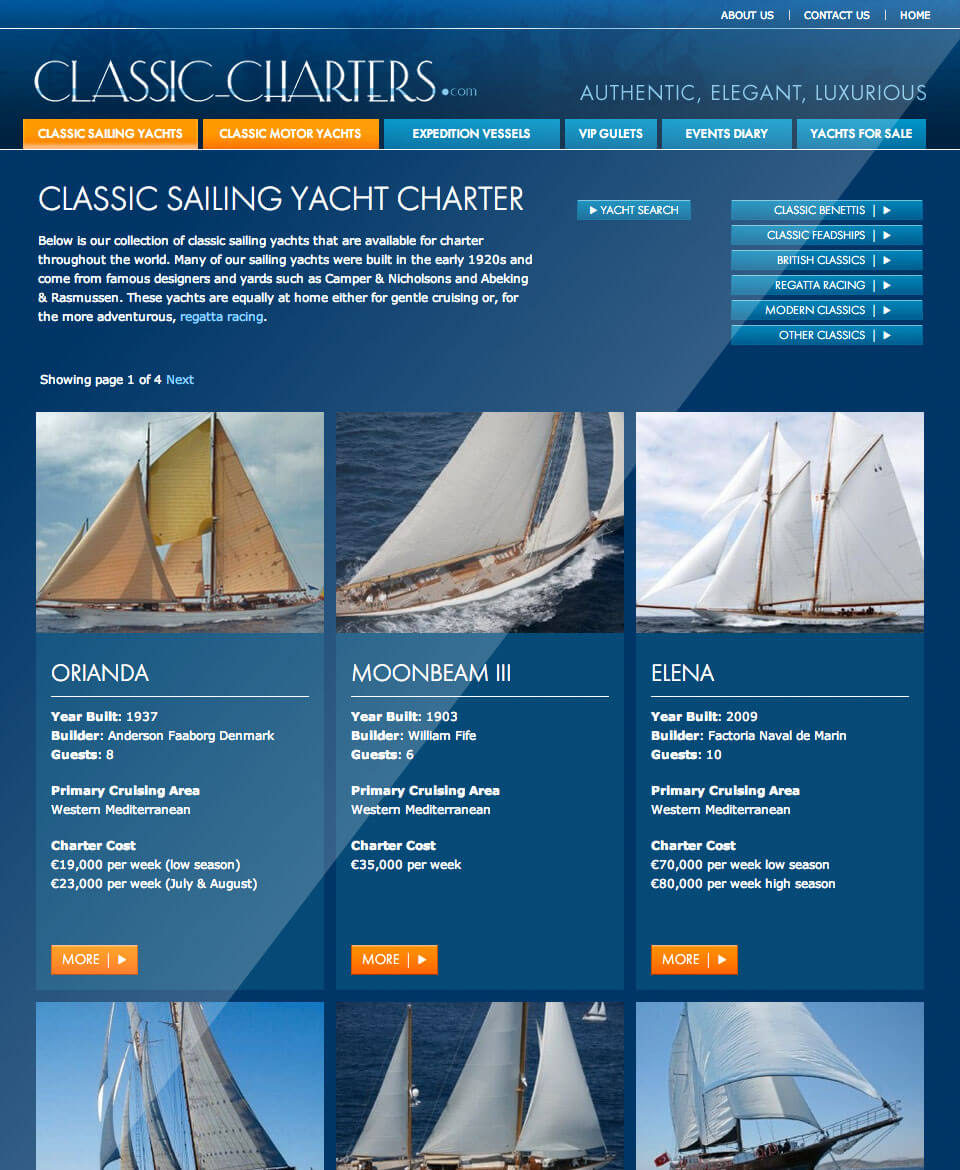 Classic Charters yacht search