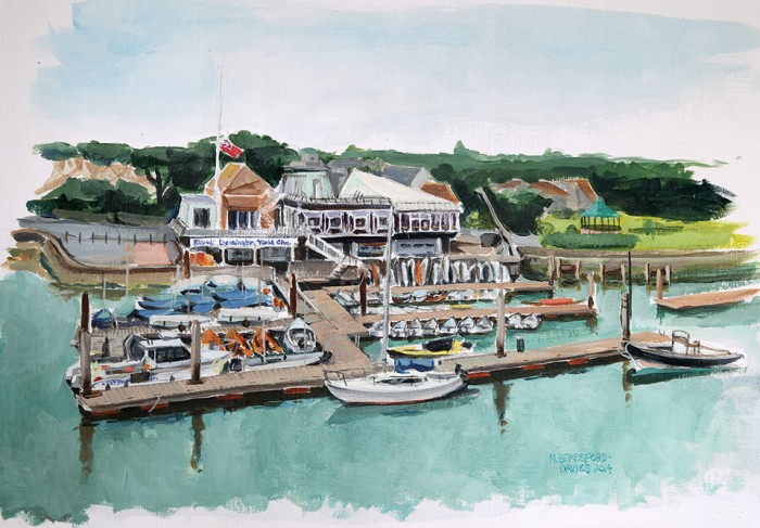 The Royal Lymington Yacht Club, acrylic on watercolour paper