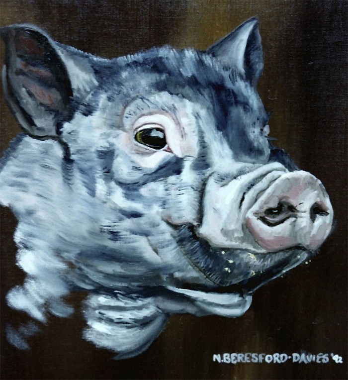 A Vietnamese Pot Bellied Pig - oil on canvas