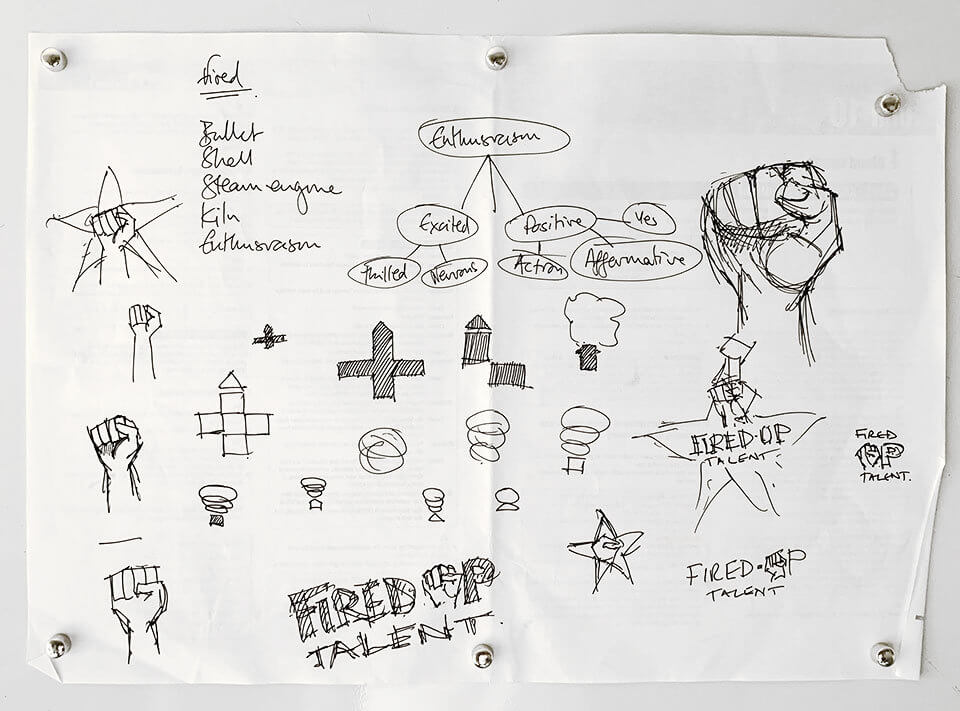 Fired Up Talent Logo Concept Sketches