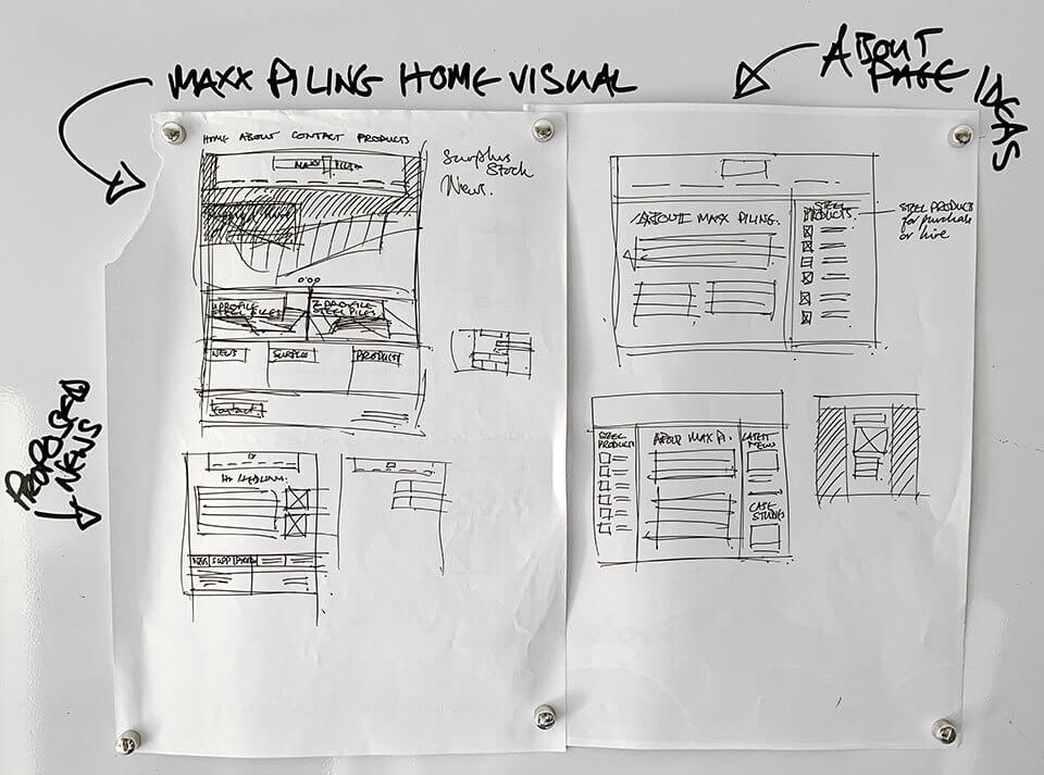 Maxx Piling Website Initial Wireframe Sketches