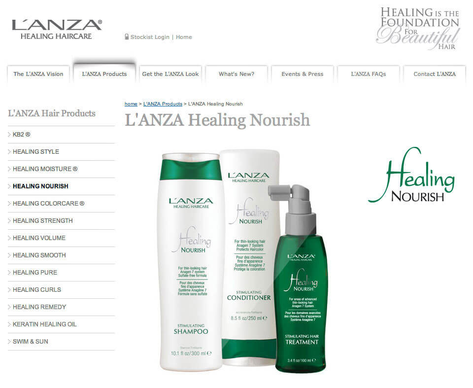 L'ANZA Healing Haircare website