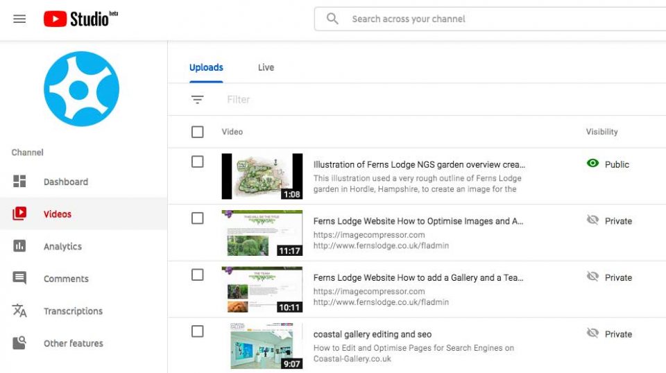 Select VIDEOS in YouTube Studio