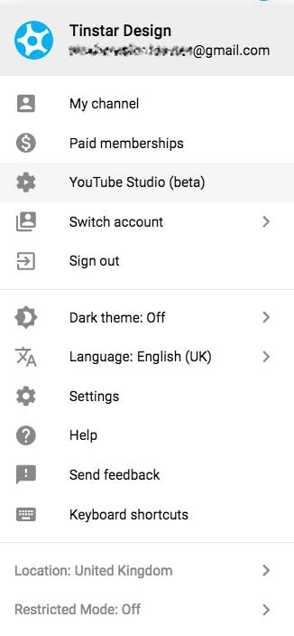 Select YouTube Studio fromn the dropdown