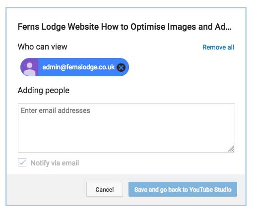 Add email to private video on YouTube