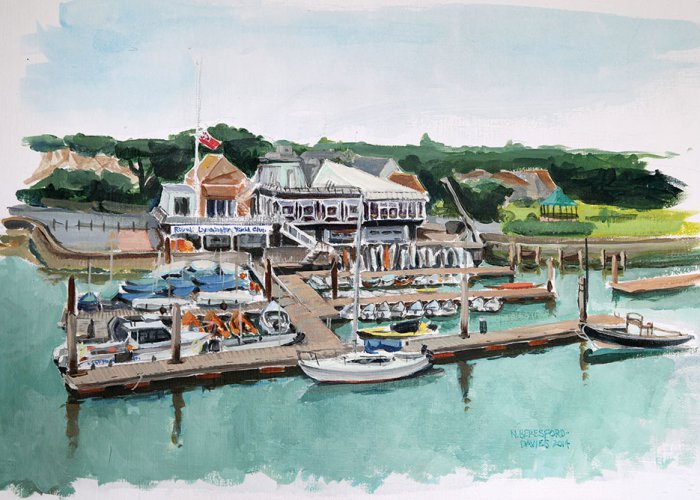 The Royal Lymington Yacht Club, acrylic on watercolour paper