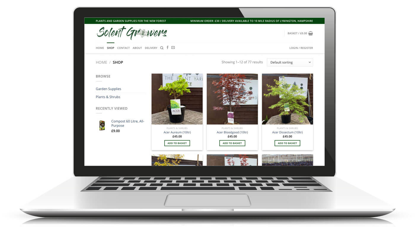 Solent Growers E-Commerce Website for Pinetops Nurseries
