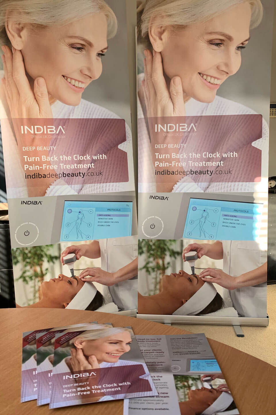 Indiba Deep Beauty UK leaflet and popup banner design