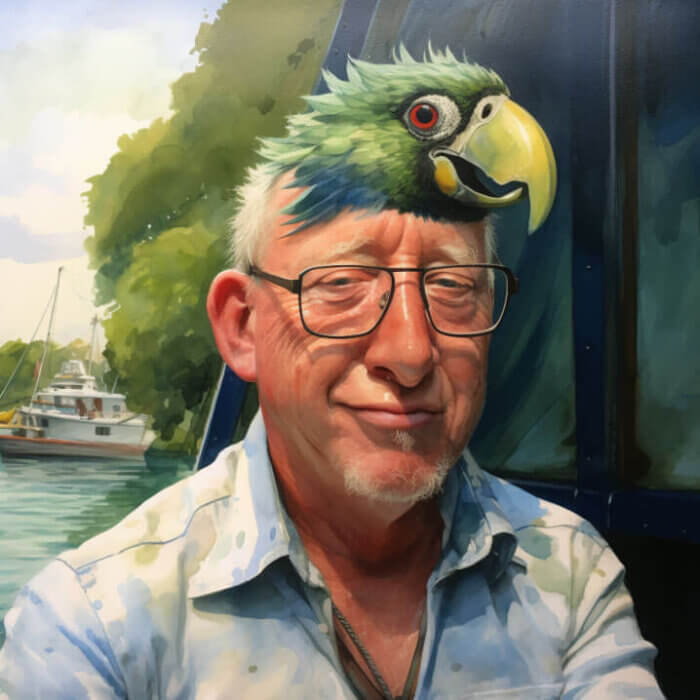 Man with parrot on his head